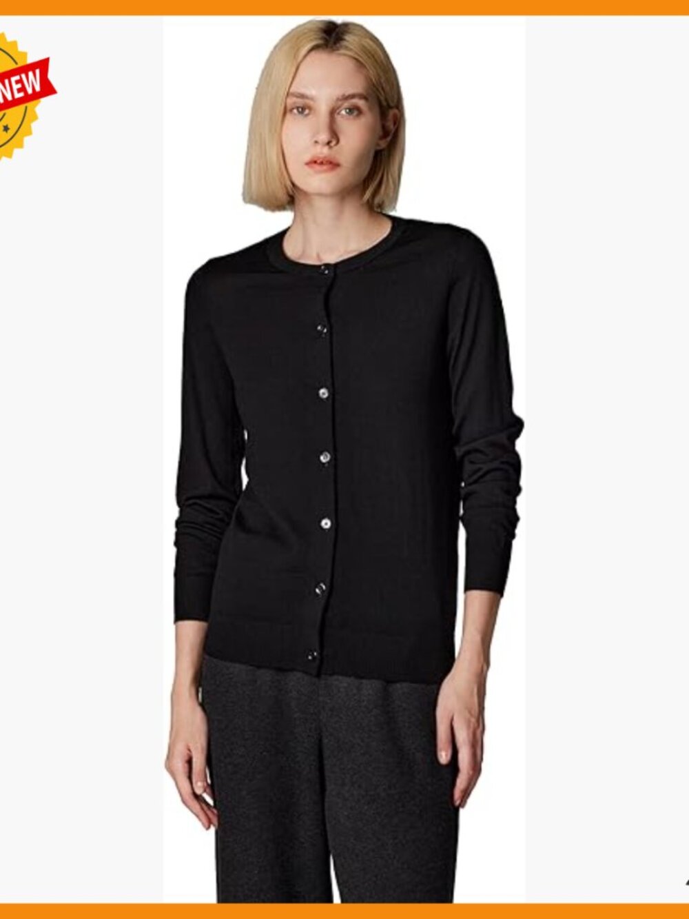 Merino Wool Crewneck Cardigan Sweater, Machine Washable, All Seasons